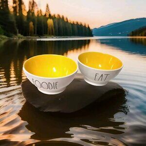 Rae Dunn Farmhouse style Artisan Collection ICE CREAM cereal Bowls Set Of 2 new